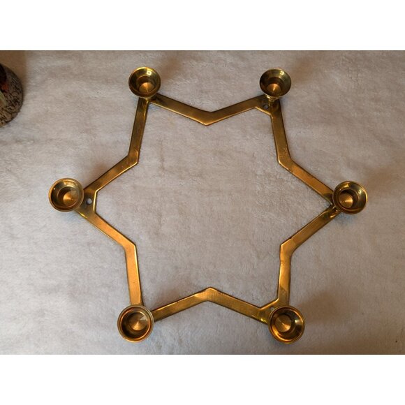 Star-Shaped Brass Candle Holder W/ 6 Arms For Taper Candles Wedding Party Decor - Picture 2 of 10